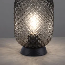 LED Tischleuchte schwarz Rauchglas Schnurschalter rund