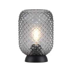 LED Tischleuchte schwarz Rauchglas Schnurschalter rund