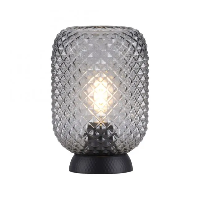 LED Tischleuchte schwarz Rauchglas Schnurschalter rund