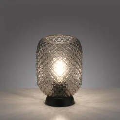 LED Tischleuchte schwarz Rauchglas Schnurschalter rund