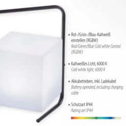 LED-Tischleuchte, schwarz, RGB, Akkuleuchte, IP44, inkl. USB-Kabel, Fernbedienung