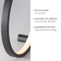 LED Tischleuchte schwarz ring minimalistisch Schnurschalter Beistellampe