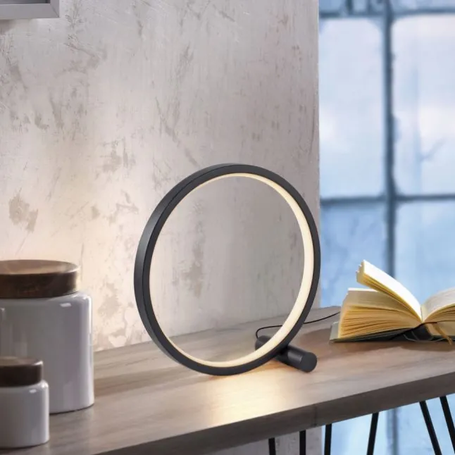 LED Tischleuchte schwarz ring minimalistisch Schnurschalter Beistellampe