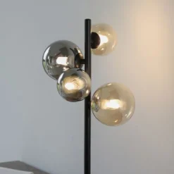 LED Tischleuchte schwarz rund Schnurschalter warmweiß Innenleuchte