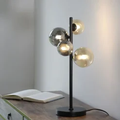 LED Tischleuchte schwarz rund Schnurschalter warmweiß Innenleuchte