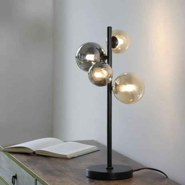 LED Tischleuchte schwarz rund Schnurschalter warmweiß Innenleuchte