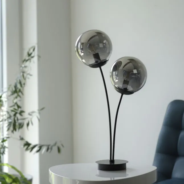 LED Tischleuchte, schwarz, schlicht, Schnurschalter, 2 flammige Tischlampe
