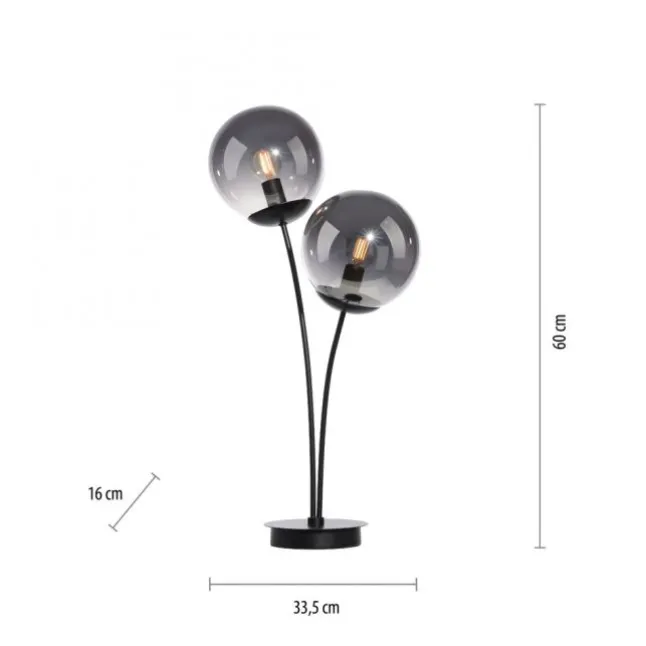 LED Tischleuchte, schwarz, schlicht, Schnurschalter, 2 flammige Tischlampe