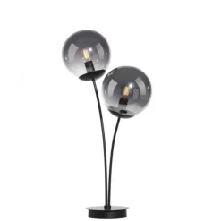 LED Tischleuchte, schwarz, schlicht, Schnurschalter, 2 flammige Tischlampe