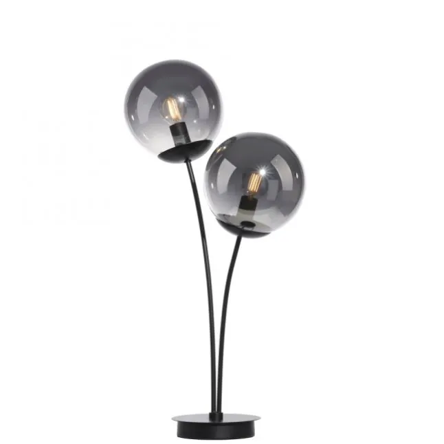 LED Tischleuchte, schwarz, schlicht, Schnurschalter, 2 flammige Tischlampe
