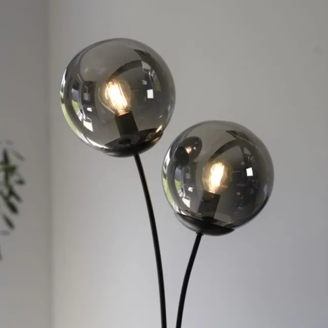 LED Tischleuchte, schwarz, schlicht, Schnurschalter, 2 flammige Tischlampe