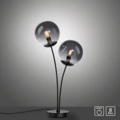 LED Tischleuchte, schwarz, schlicht, Schnurschalter, 2 flammige Tischlampe