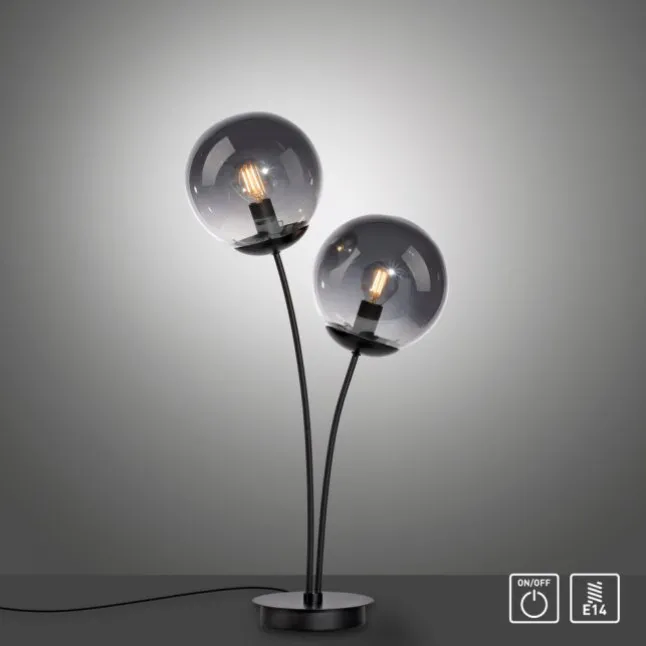 LED Tischleuchte, schwarz, schlicht, Schnurschalter, 2 flammige Tischlampe