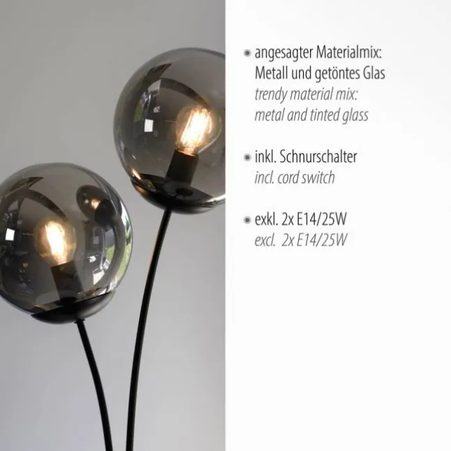 LED Tischleuchte, schwarz, schlicht, Schnurschalter, 2 flammige Tischlampe