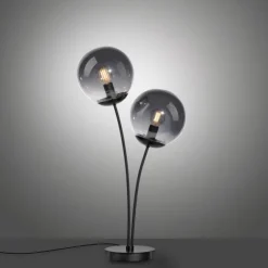 LED Tischleuchte, schwarz, schlicht, Schnurschalter, 2 flammige Tischlampe