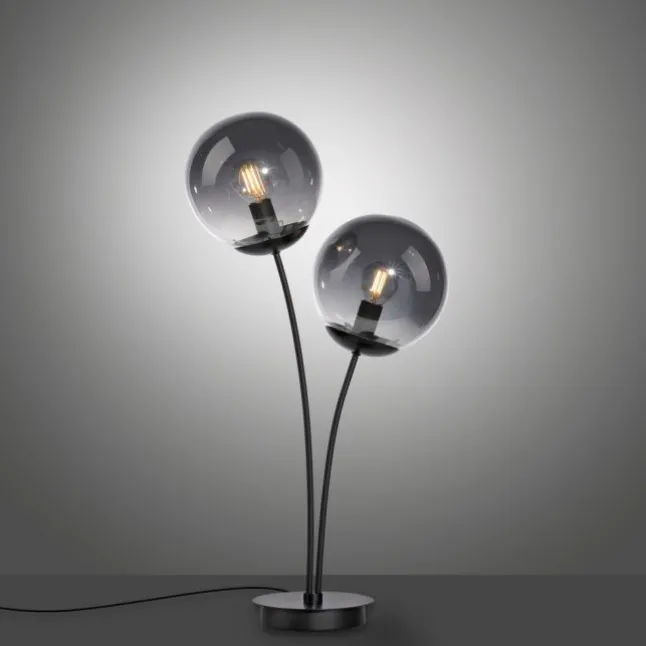 LED Tischleuchte, schwarz, schlicht, Schnurschalter, 2 flammige Tischlampe