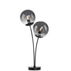 LED Tischleuchte, schwarz, schlicht, Schnurschalter, 2 flammige Tischlampe