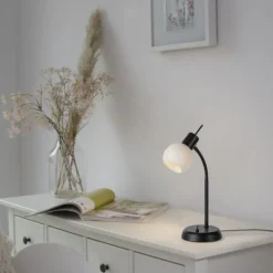 LED Tischleuchte schwarz Schalter flexibel verstellbar Beistelllampe