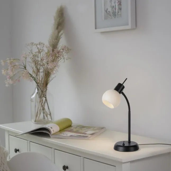 LED Tischleuchte schwarz Schalter flexibel verstellbar Beistelllampe