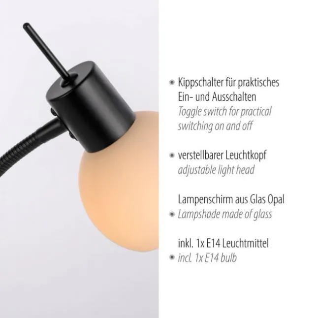 LED Tischleuchte schwarz Schalter flexibel verstellbar Beistelllampe