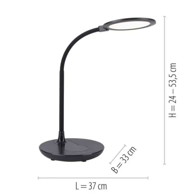 LED-Tischleuchte, schwarz, stufenlos Dimmbar, CCT, inkl. Ladestation für Smartphone
