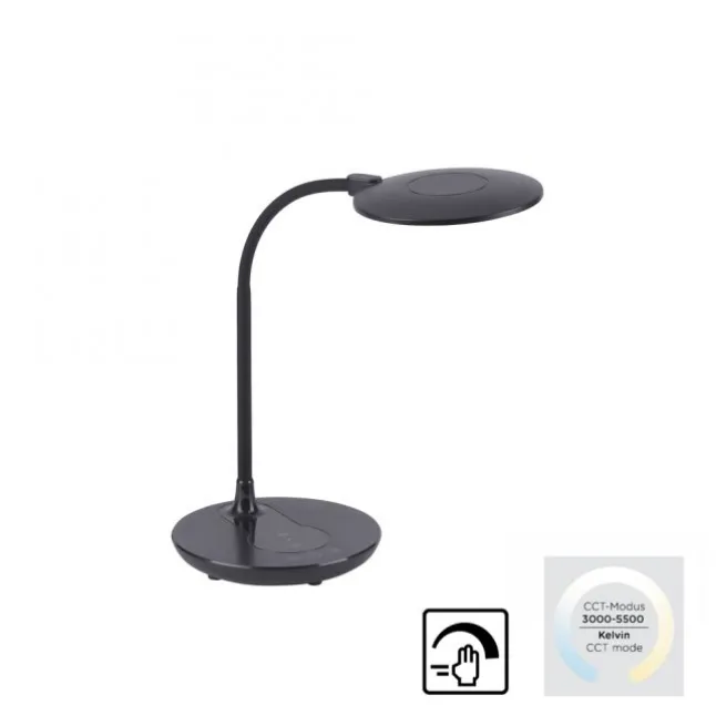 LED-Tischleuchte, schwarz, stufenlos Dimmbar, CCT, inkl. Ladestation für Smartphone