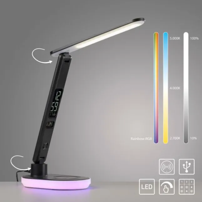 LED Tischleuchte schwarz Touchdimmer Ladefunktion Handy USB kabellos
