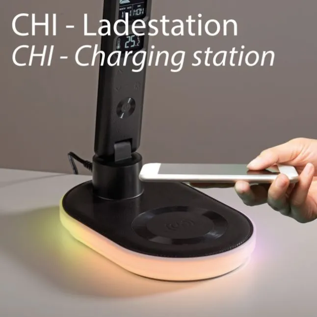LED Tischleuchte schwarz Touchdimmer Ladefunktion Handy USB kabellos