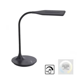 LED-Tischleuchte, schwarz, Touch-Dimmer, Lichtfarbsteuerung, modern