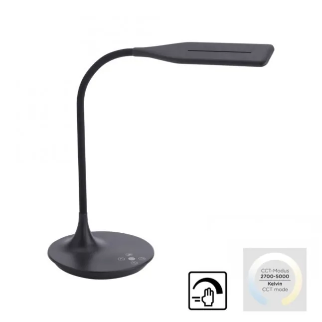 LED-Tischleuchte, schwarz, Touch-Dimmer, Lichtfarbsteuerung, modern