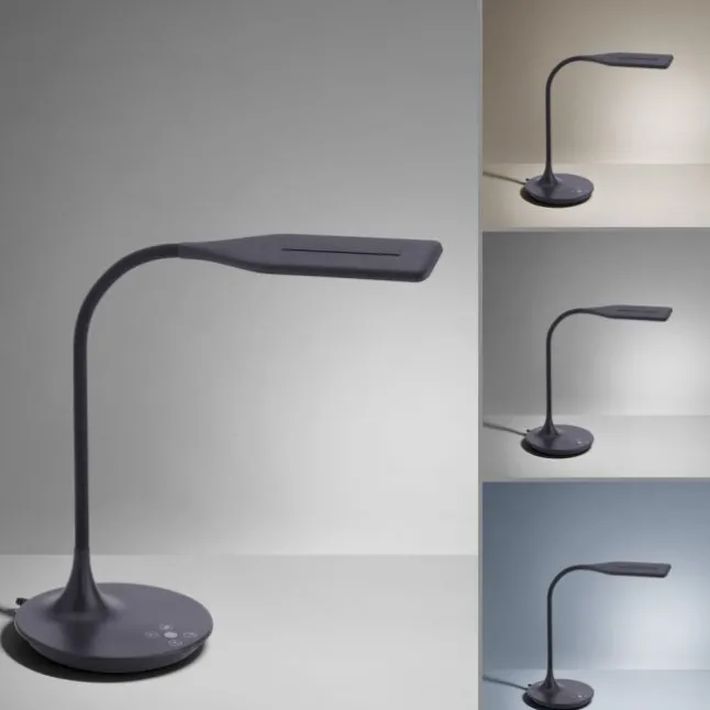 LED-Tischleuchte, schwarz, Touch-Dimmer, Lichtfarbsteuerung, modern