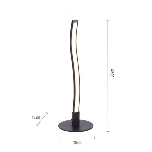 LED-Tischleuchte, schwarz, Wellenform, warmweiße Lichtfarbe, modern