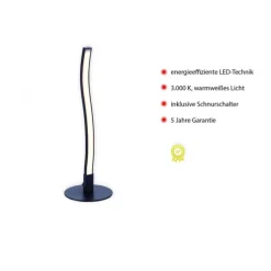 LED-Tischleuchte, schwarz, Wellenform, warmweiße Lichtfarbe, modern