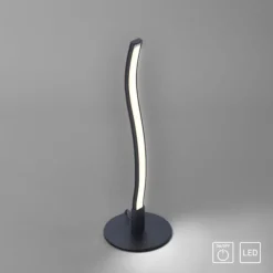 LED-Tischleuchte, schwarz, Wellenform, warmweiße Lichtfarbe, modern