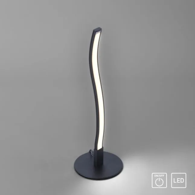 LED-Tischleuchte, schwarz, Wellenform, warmweiße Lichtfarbe, modern