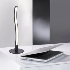LED-Tischleuchte, schwarz, Wellenform, warmweiße Lichtfarbe, modern
