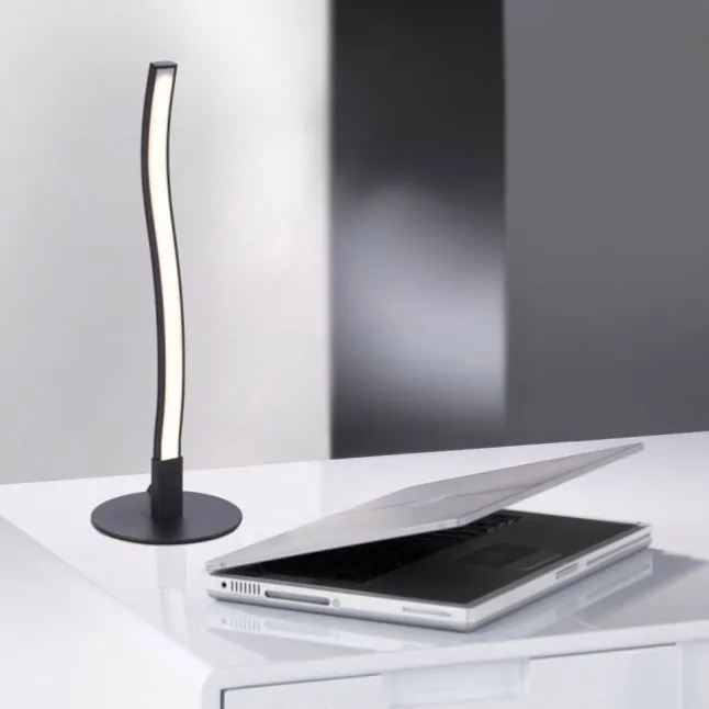LED-Tischleuchte, schwarz, Wellenform, warmweiße Lichtfarbe, modern