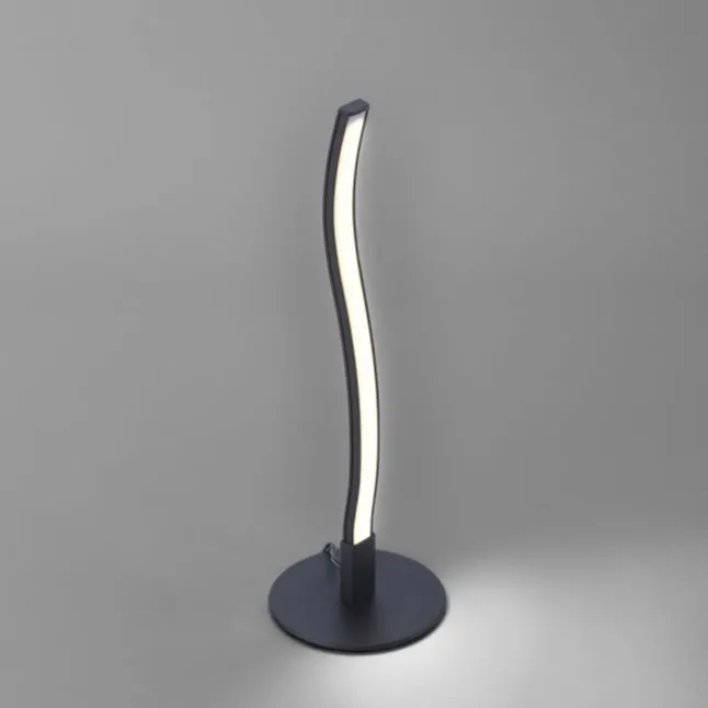 LED-Tischleuchte, schwarz, Wellenform, warmweiße Lichtfarbe, modern