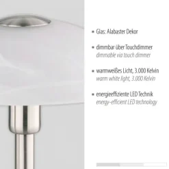 LED Tischleuchte silber Alabaster Dekor Glas 3 Stufen Touchdimmer