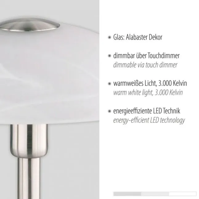 LED Tischleuchte silber Alabaster Dekor Glas 3 Stufen Touchdimmer
