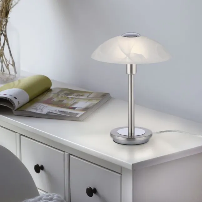 LED Tischleuchte silber Alabaster Dekor Glas 3 Stufen Touchdimmer
