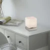 LED Tischleuchte silber farbig Würfelform Touchdimmer zeitloses Design
