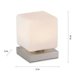 LED Tischleuchte silber farbig Würfelform Touchdimmer zeitloses Design