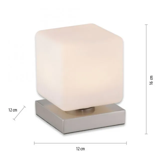 LED Tischleuchte silber farbig Würfelform Touchdimmer zeitloses Design