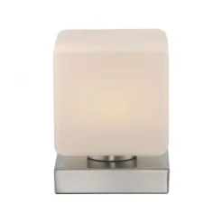 LED Tischleuchte silber farbig Würfelform Touchdimmer zeitloses Design