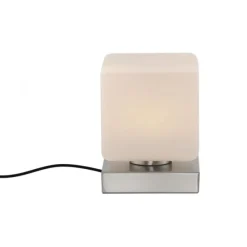 LED Tischleuchte silber farbig Würfelform Touchdimmer zeitloses Design