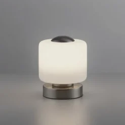 LED Tischleuchte silber farbig rund Touchdimmer zeitloses Design