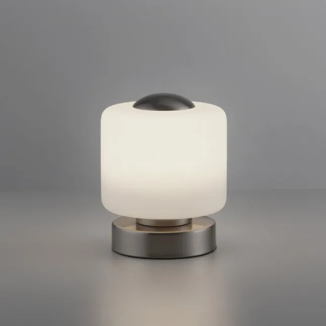 LED Tischleuchte silber farbig rund Touchdimmer zeitloses Design