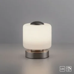 LED Tischleuchte silber farbig rund Touchdimmer zeitloses Design