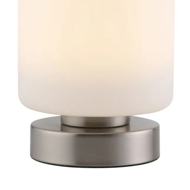 LED Tischleuchte silber farbig rund Touchdimmer zeitloses Design
